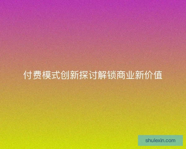 付费模式创新探讨解锁商业新价值