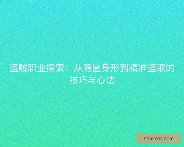 盗贼职业探索：从隐匿身形到精准盗取的技巧与心法