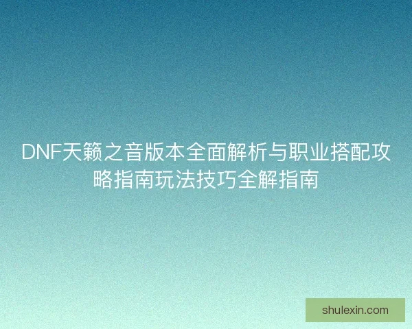 DNF天籁之音版本全面解析与职业搭配攻略指南玩法技巧全解指南