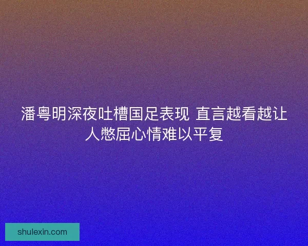 潘粤明深夜吐槽国足表现 直言越看越让人憋屈心情难以平复